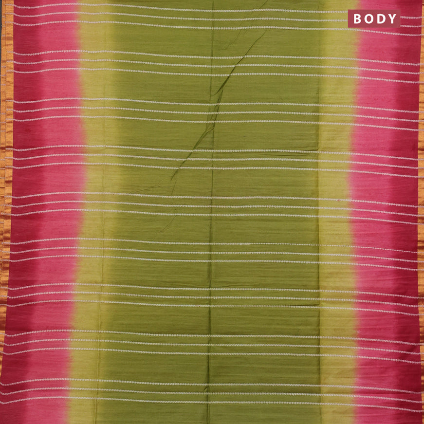 Bamboo saree light green and pink shade with allover thread weaves and sequin work pallu & zari border