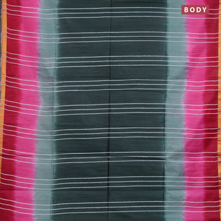 Bamboo saree bottle green and dark pink with allover thread weaves and sequin work pallu & zari border