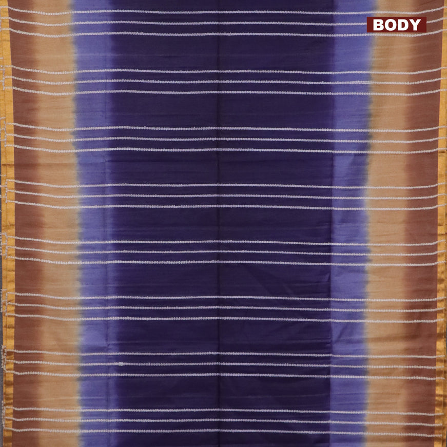 Bamboo saree navy blue and brown with allover thread weaves and sequin work pallu & zari border