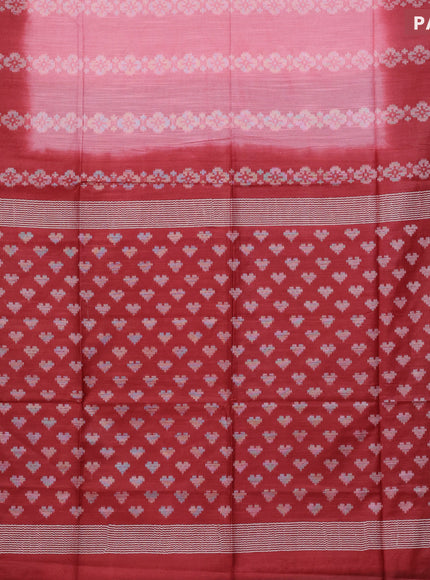 Bamboo saree peach pink and maroon with allover thread weaves in borderless style