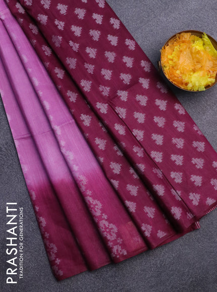 Bamboo saree mauve pink and dark magenta pink with allover thread weaves in borderless style