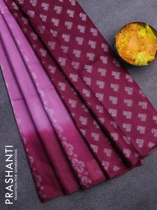 Bamboo saree mauve pink and dark magenta pink with allover thread weaves in borderless style