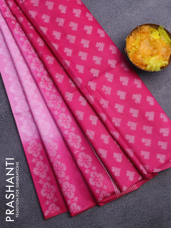 Bamboo saree light pink and pink with allover thread weaves in borderless style