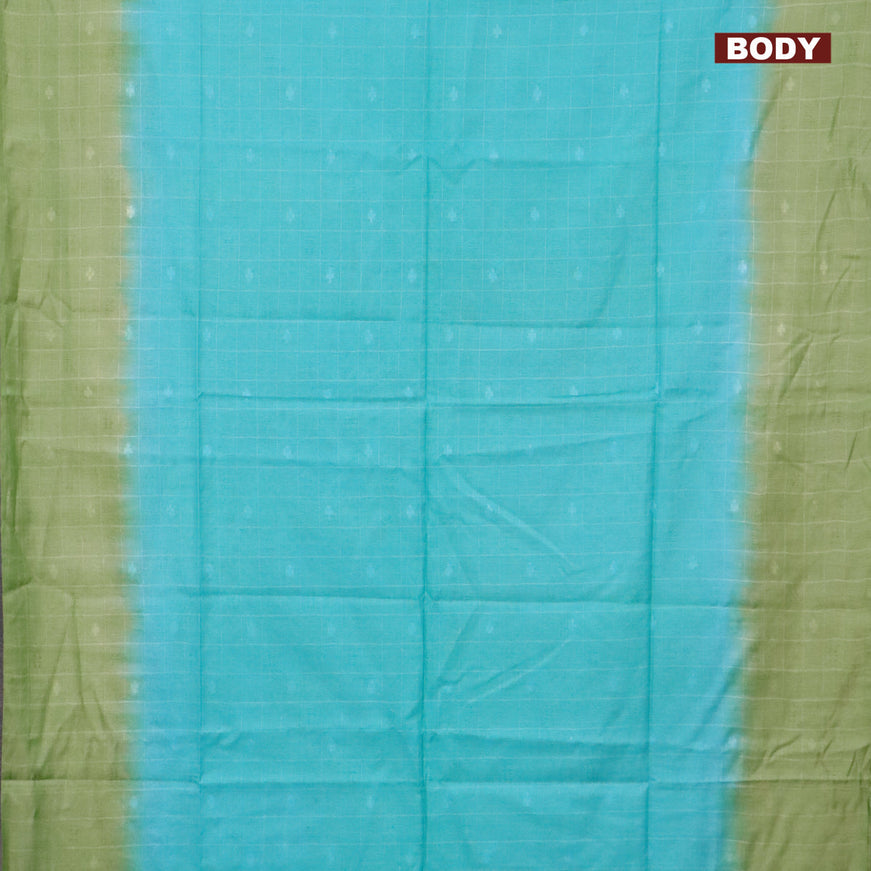 Bamboo saree teal blue and pastel green with allover self emboss and sequin work pallu