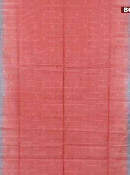 Bamboo saree peach shade and grey with allover self emboss and sequin work pallu