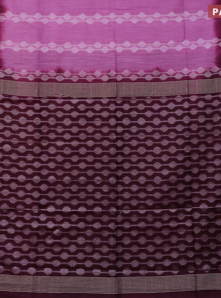 Bamboo saree lotus pink and wine shade with allover thread weaves in borderless style