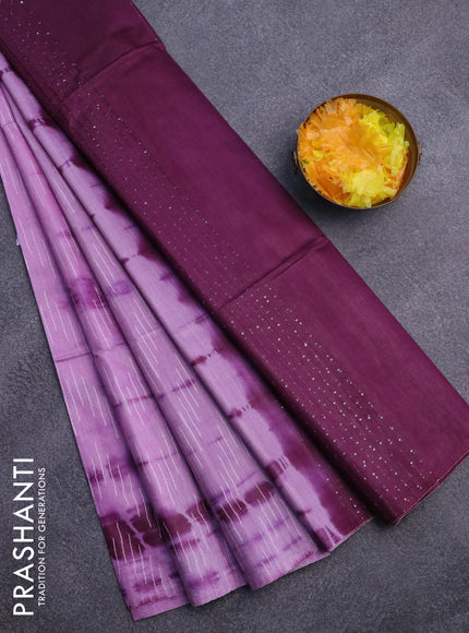 Bamboo saree lavender shade and purple with allover tie and dye & thread weaves and sequin work pallu