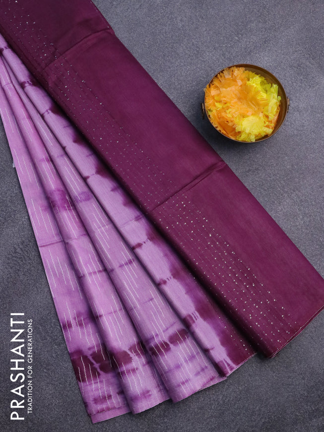 Bamboo saree lavender shade and purple with allover tie and dye & thread weaves and sequin work pallu