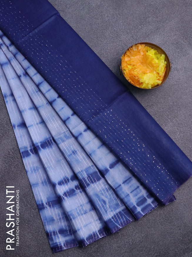 Bamboo saree light blue and dark blue with allover tie and dye & thread weaves and sequin work pallu