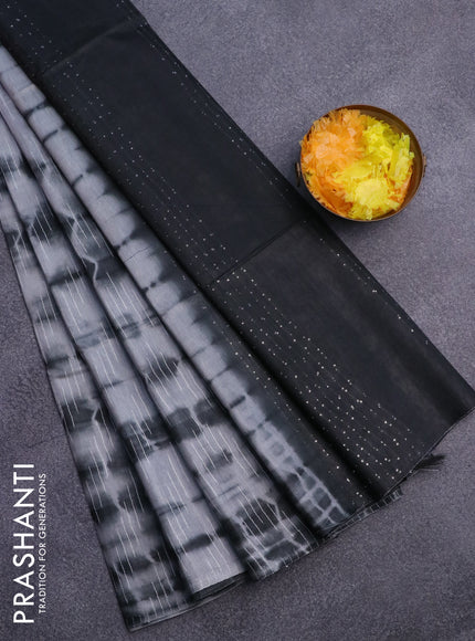 Bamboo saree grey and black with allover tie and dye & thread weaves and sequin work pallu