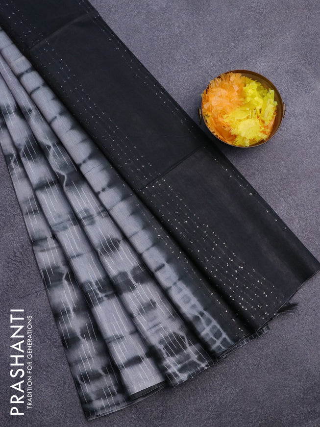 Bamboo saree grey and black with allover tie and dye & thread weaves and sequin work pallu