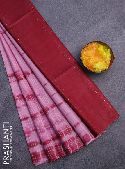 Bamboo saree light pink and maroon with allover tie and dye & thread weaves and sequin work pallu