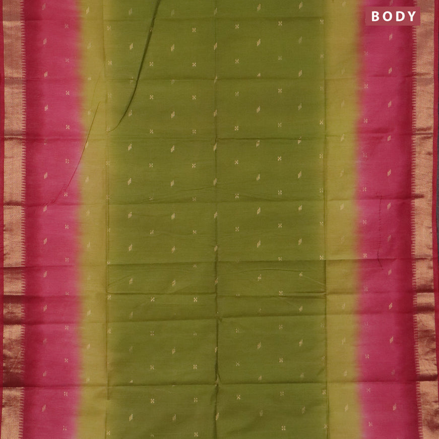 Bamboo saree light green and pink with zari woven buttas and zari woven border