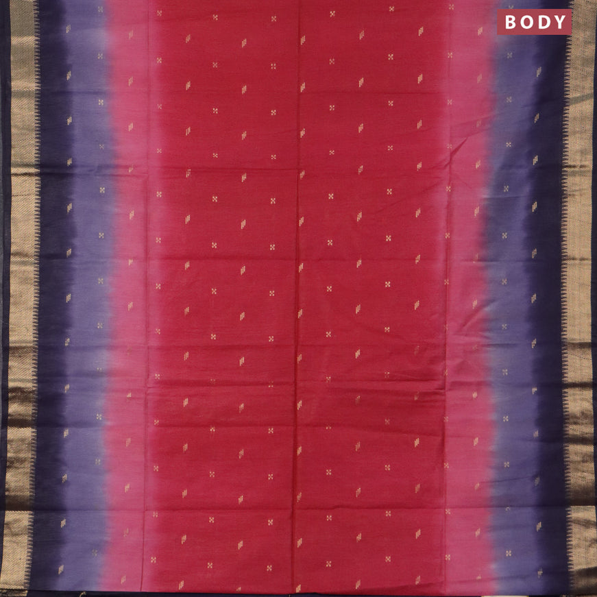 Bamboo saree red and navy blue with zari woven buttas and zari woven border