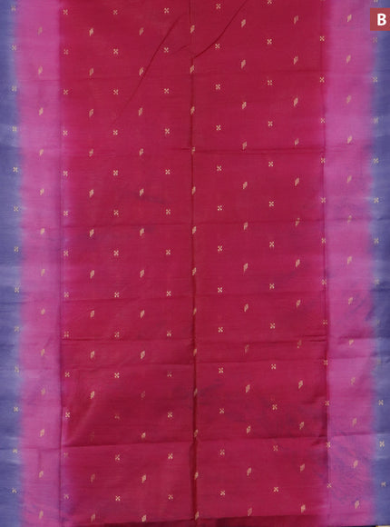 Bamboo saree dark pink and navy blue with zari woven buttas and zari woven border