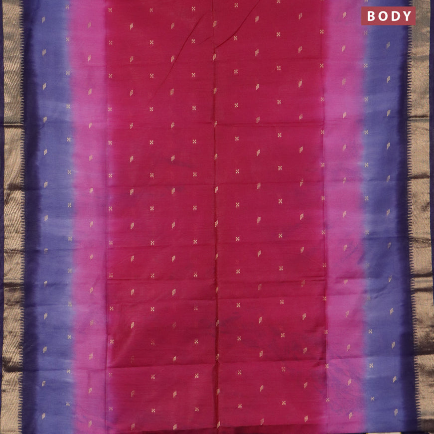 Bamboo saree dark pink and navy blue with zari woven buttas and zari woven border