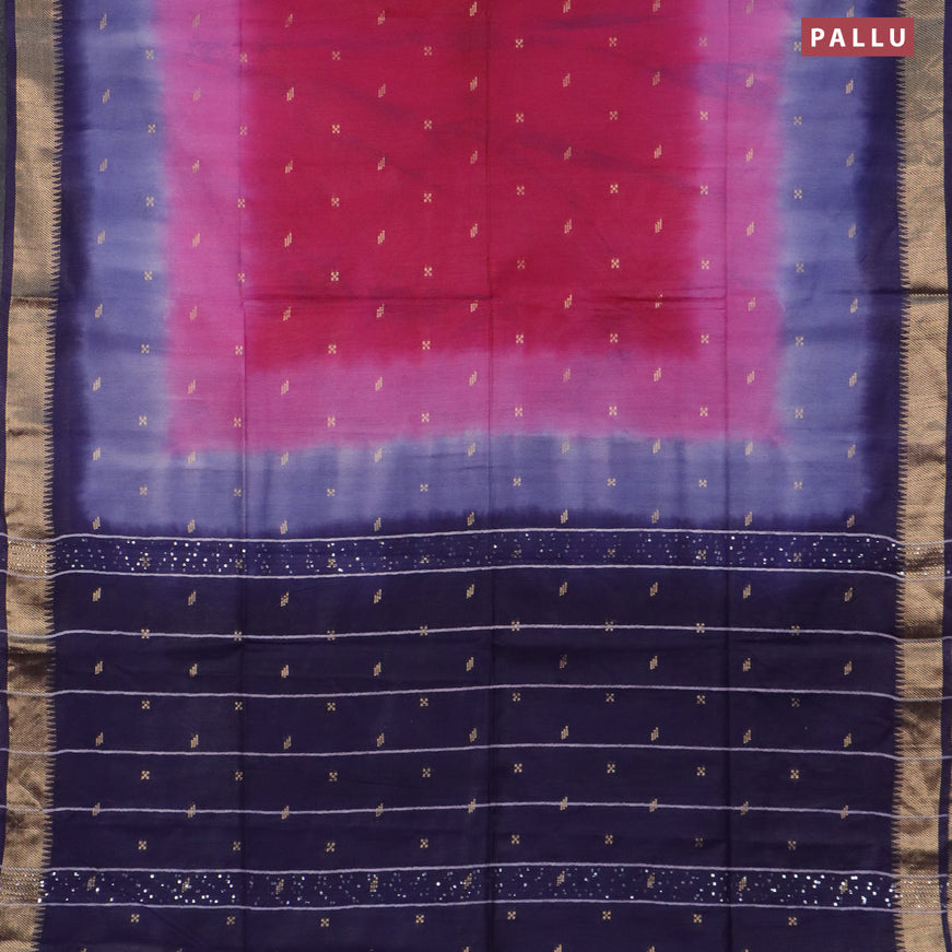 Bamboo saree dark pink and navy blue with zari woven buttas and zari woven border