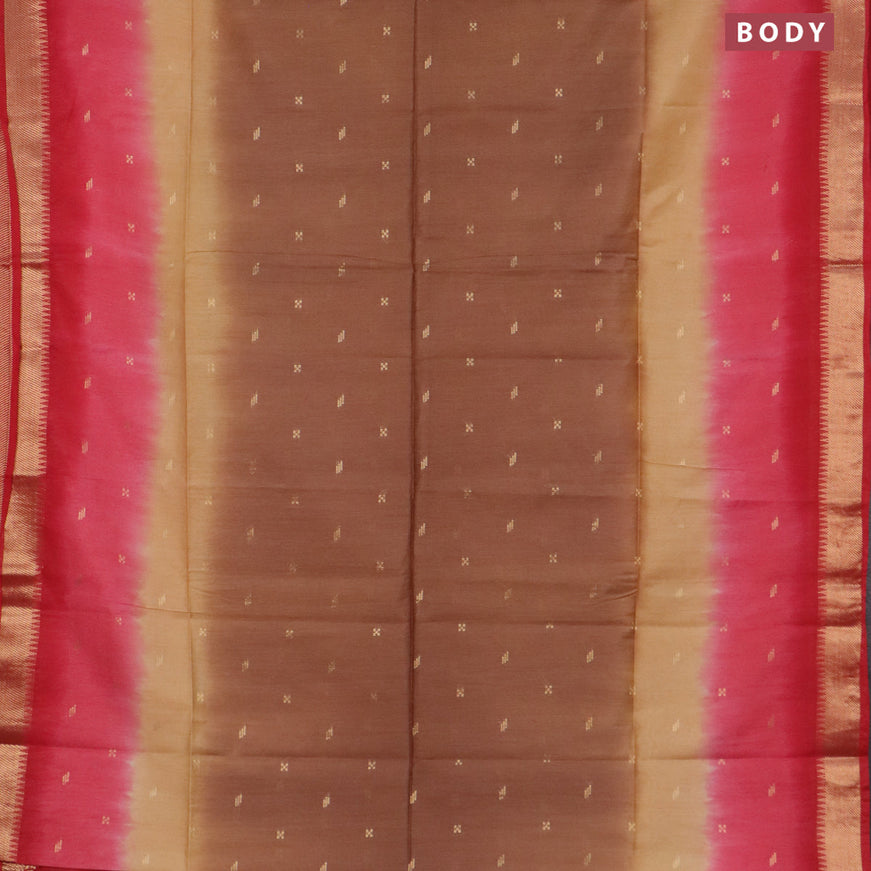 Bamboo saree brown and red with zari woven buttas and zari woven border