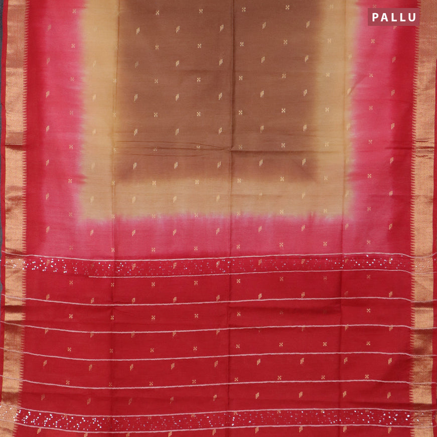 Bamboo saree brown and red with zari woven buttas and zari woven border