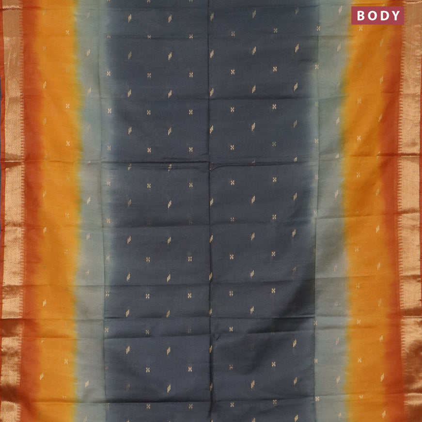 Bamboo saree grey and rustic orange with zari woven buttas and zari woven border