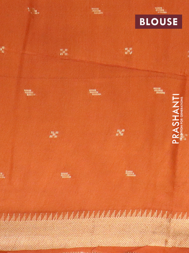 Bamboo saree grey and rustic orange with zari woven buttas and zari woven border