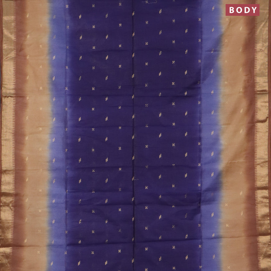 Bamboo saree dark blue and brown with zari woven buttas and zari woven border