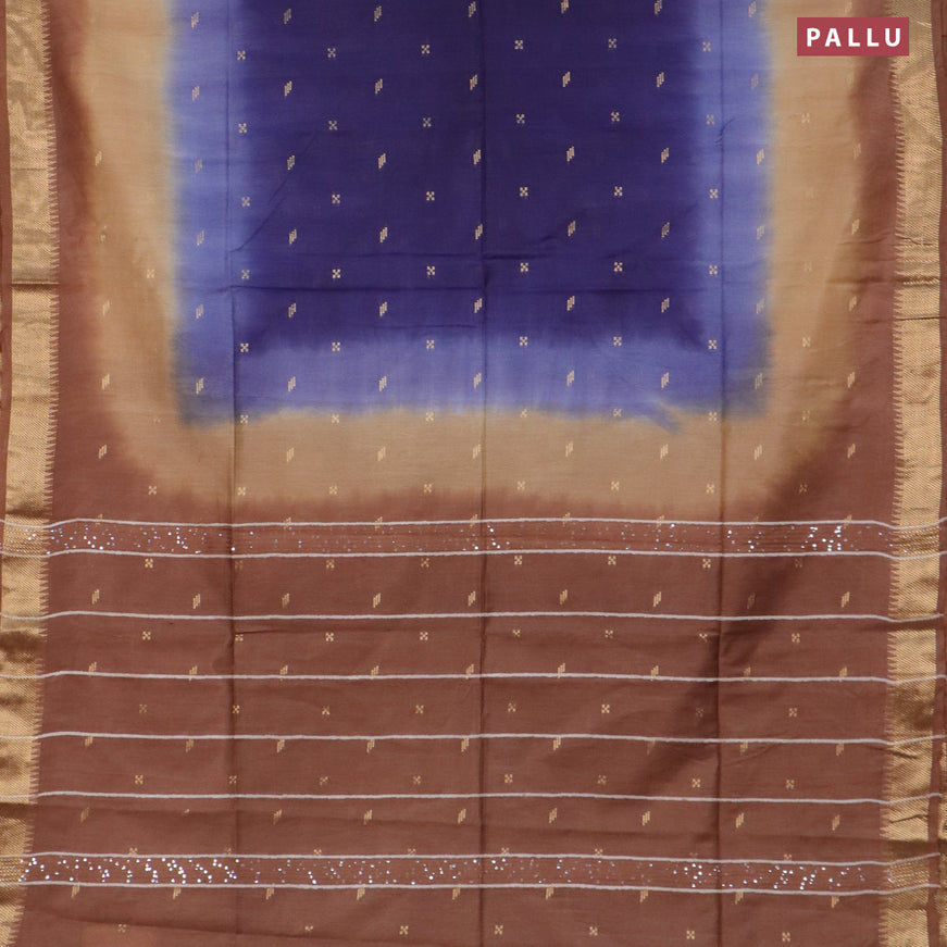 Bamboo saree dark blue and brown with zari woven buttas and zari woven border