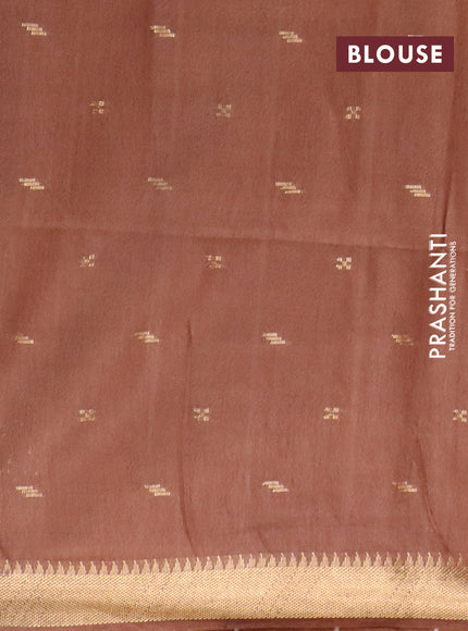 Bamboo saree dark blue and brown with zari woven buttas and zari woven border