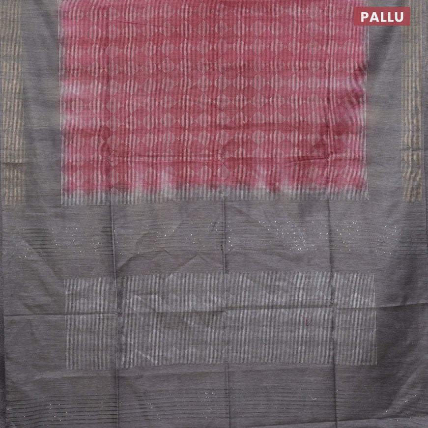 Bamboo saree maroon and grey with allover thread weaves and zari woven border