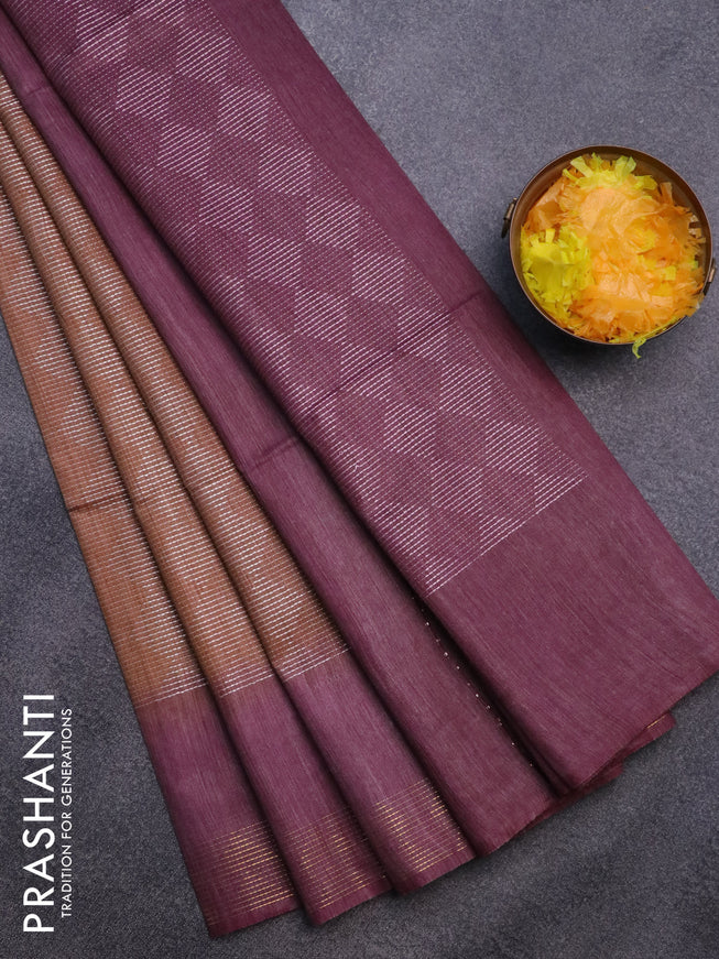 Bamboo saree brown shade and wine shade with allover thread weaves and zari woven border