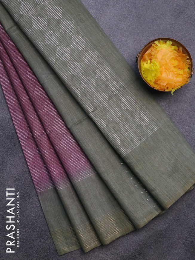 Bamboo saree pastel wine shade and pastel green with allover thread weaves and zari woven border