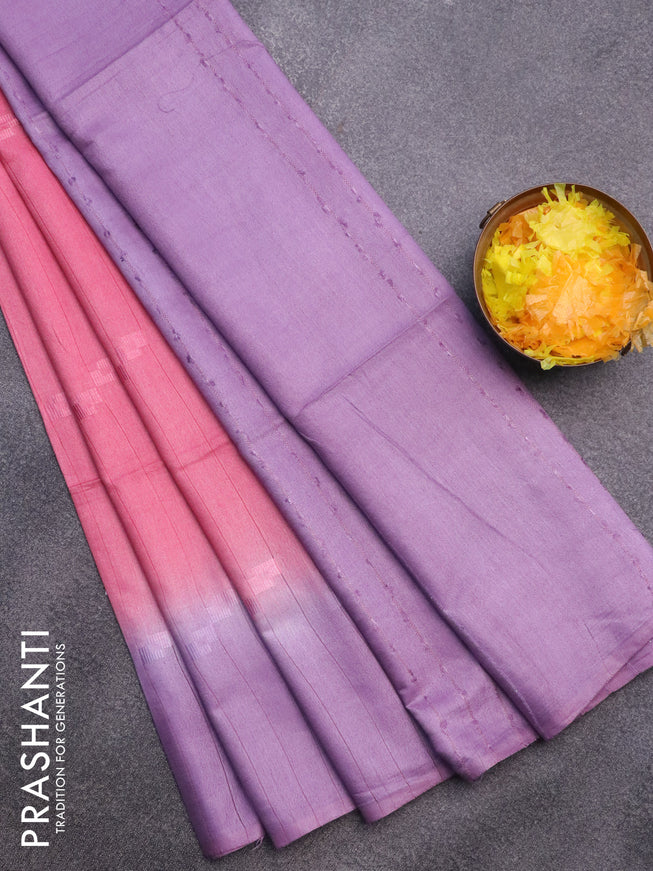 Bamboo saree pink and lavender with thread woven geometric buttas in borderless style