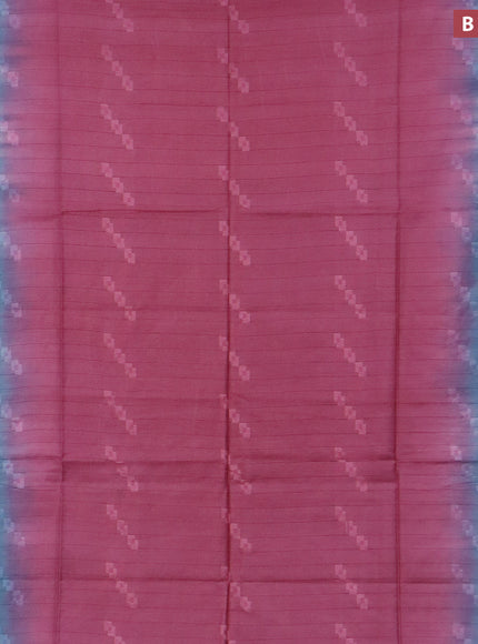 Bamboo saree pink and blue with thread woven geometric buttas in borderless style