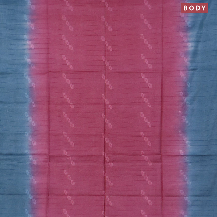 Bamboo saree pink and blue with thread woven geometric buttas in borderless style