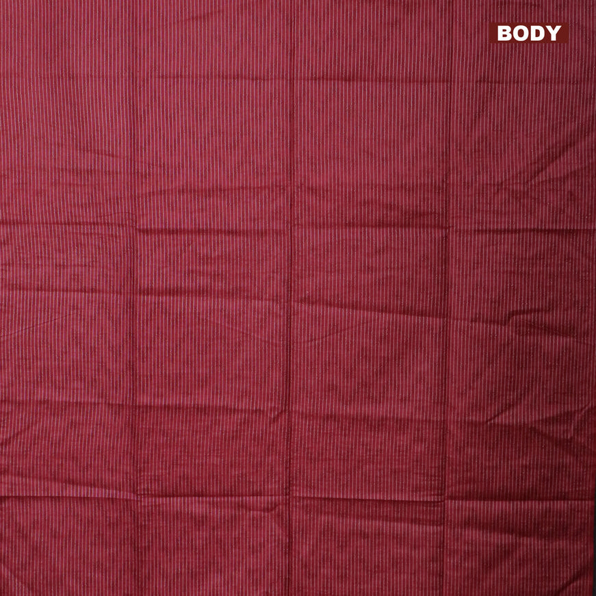 Bamboo saree maroon with allover self emboss & thread strips in borderless style