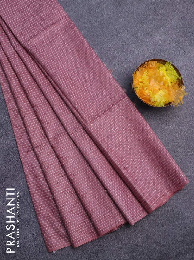 Bamboo saree pastel pink with allover self emboss & thread strips in borderless style