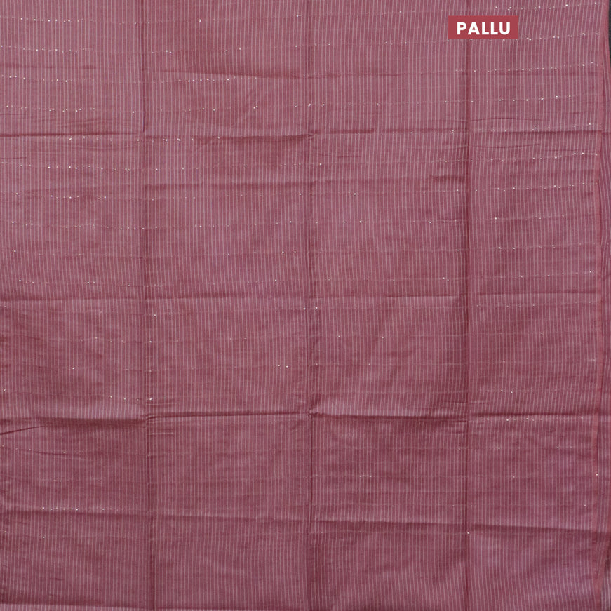 Bamboo saree pastel pink with allover self emboss & thread strips in borderless style