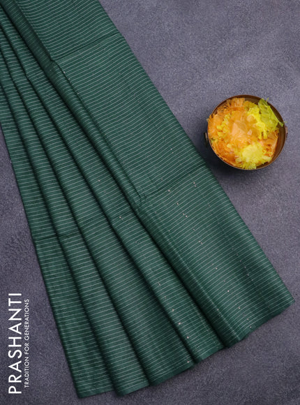 Bamboo saree green with allover self emboss & thread strips in borderless style