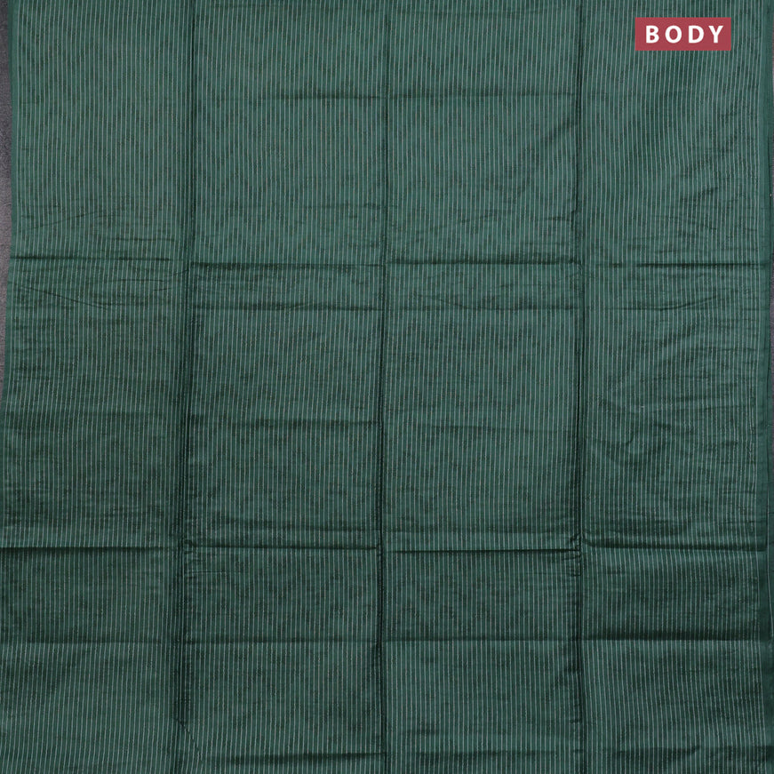 Bamboo saree green with allover self emboss & thread strips in borderless style