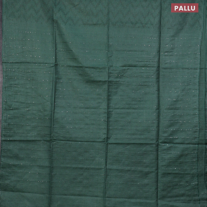 Bamboo saree green with allover self emboss & thread strips in borderless style