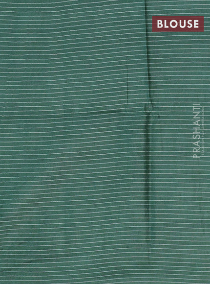 Bamboo saree green with allover self emboss & thread strips in borderless style