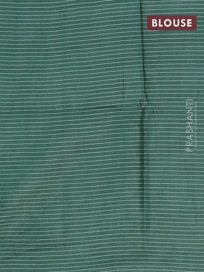 Bamboo saree green with allover self emboss & thread strips in borderless style