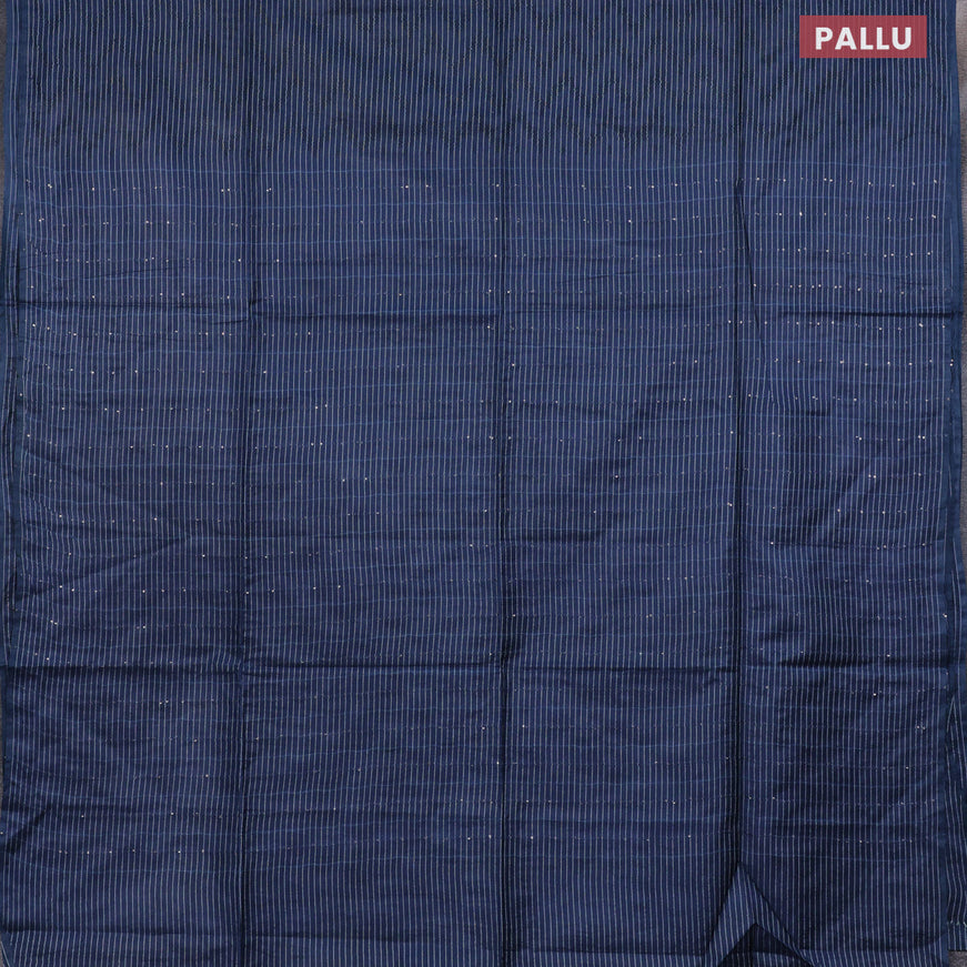 Bamboo saree blue with allover self emboss & thread strips in borderless style