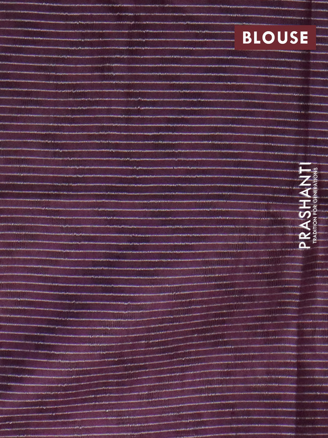 Bamboo saree wine with allover self emboss & thread strips in borderless style