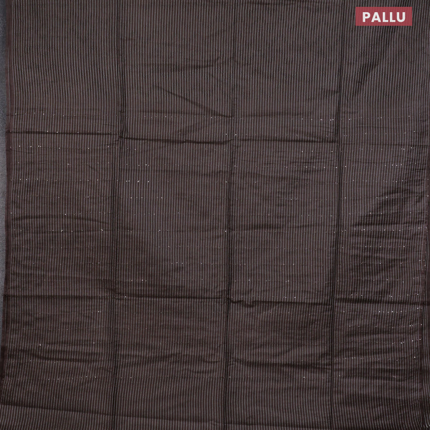 Bamboo saree brown with allover self emboss & thread strips in borderless style