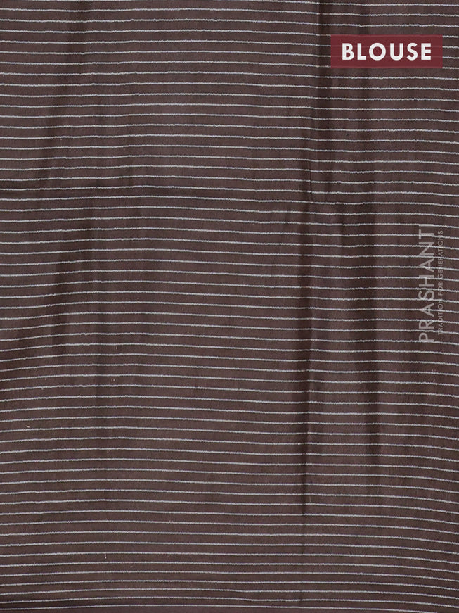 Bamboo saree brown with allover self emboss & thread strips in borderless style