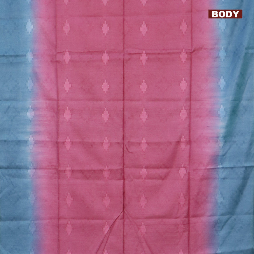 Bamboo saree pink and pastel blue with allover self emboss & thread strips in borderless style