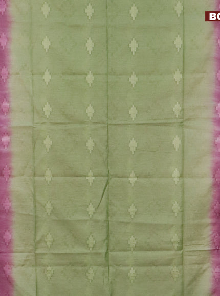 Bamboo saree mauve pink and green with allover self emboss & thread strips in borderless style