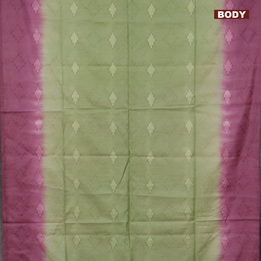 Bamboo saree mauve pink and green with allover self emboss & thread strips in borderless style