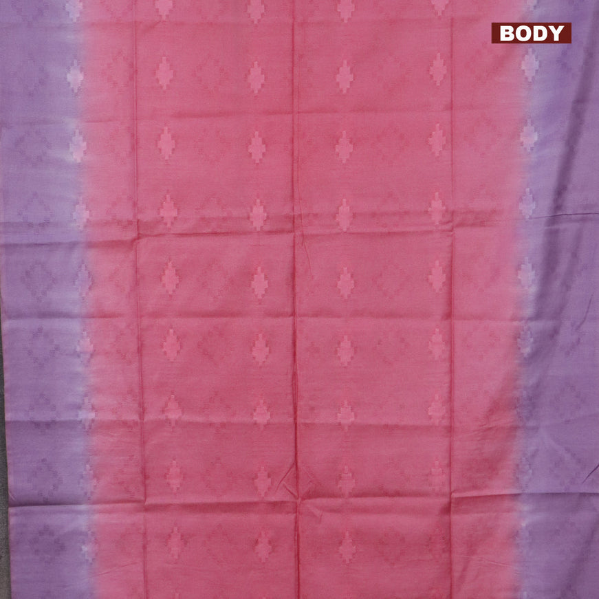 Bamboo saree peach pink and lavender with allover self emboss & thread strips in borderless style